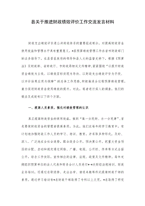 县关于推进财政绩效评价工作交流发言材料.docx