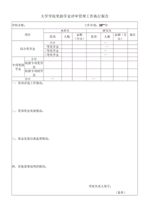大学学院奖助学金评审管理工作执行报告（模板）.docx