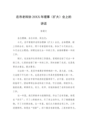 在市老科协20XX年理事（扩大）会上的讲话.docx