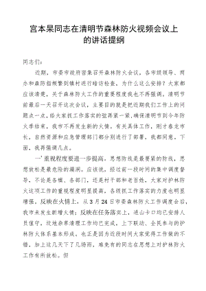 宫本杲同志在清明节森林防火视频会议上的讲话提纲.docx