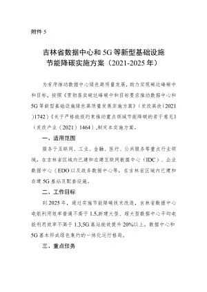吉林省数据中心和5G等新型基础设施节能降碳实施方案（2021-2025年）.docx