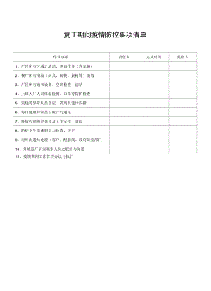 复工期间疫情防控事项清单.docx