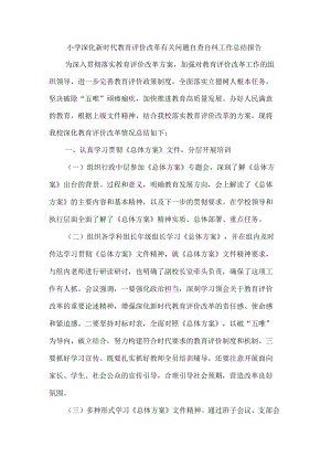 小学深化新时代教育评价改革有关问题自查自纠工作总结报告.docx