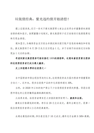 垃圾债经典：紫光违约债开始清偿！.docx