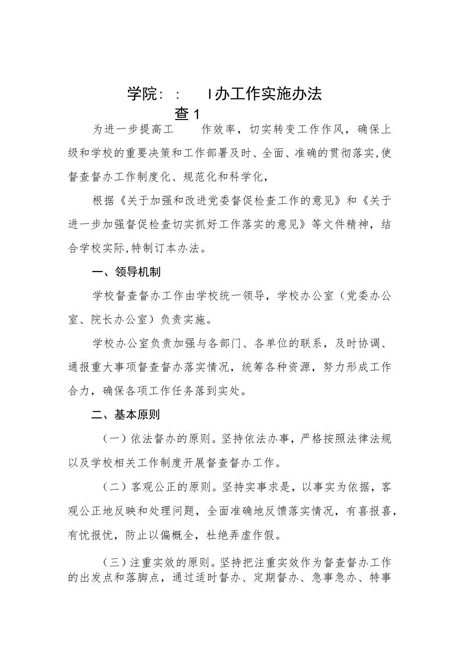大学学院督查督办工作实施办法.docx_第1页