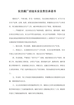 安洗煤厂班组长安全责任承诺书.docx