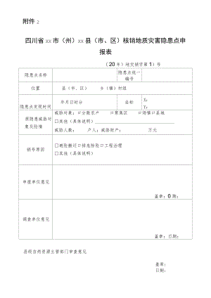 四川省xx市（州）xx县（市、区）核销地质灾害隐患点申报表.docx