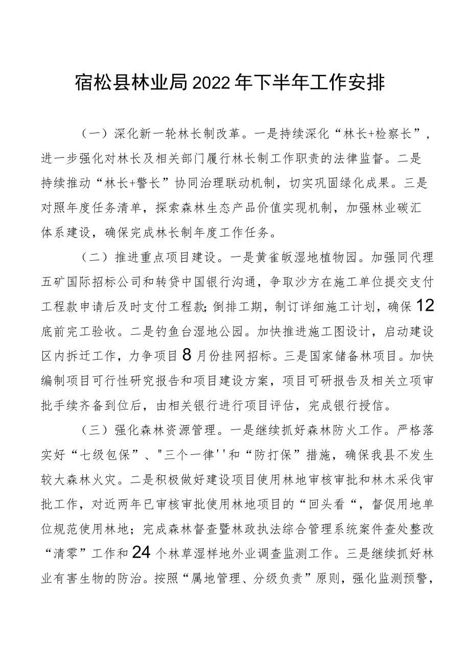 宿松县林业局2022年下半年工作安排.docx_第1页