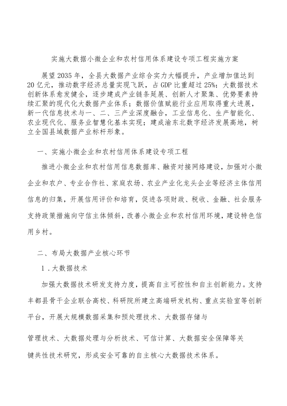 实施大数据小微企业和农村信用体系建设专项工程实施方案.docx_第1页