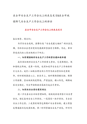 在全市安全生产工作会议上的表态发言 & 在全市城镇燃气安全生产工作会议上的讲话.docx