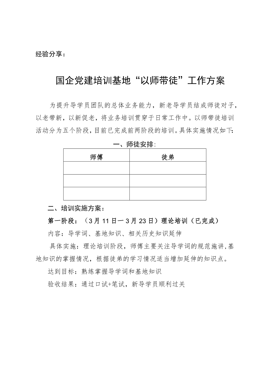 国企党建培训“以师带徒”工作方案 工作总结.docx_第1页