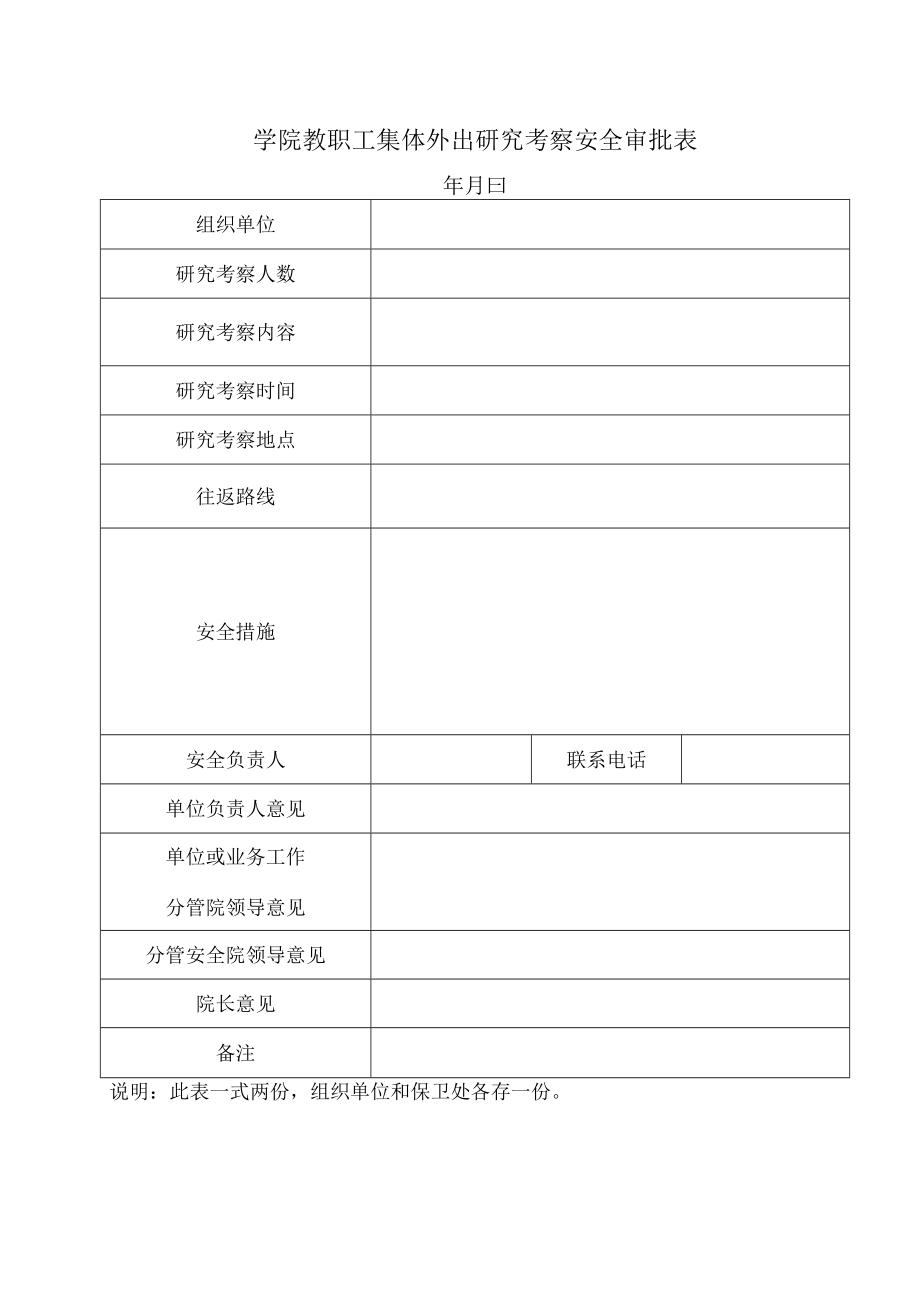 学院教职工集体外出学习考察安全审批表.docx_第1页