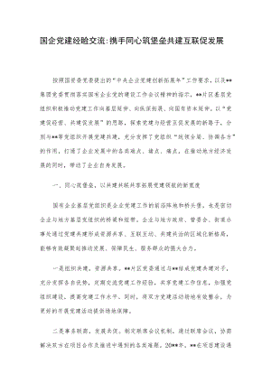 国企党建经验交流：携手同心筑堡垒 共建互联促发展.docx