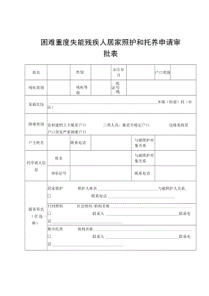 困难重度失能残疾人居家照护和托养申请审批表.docx