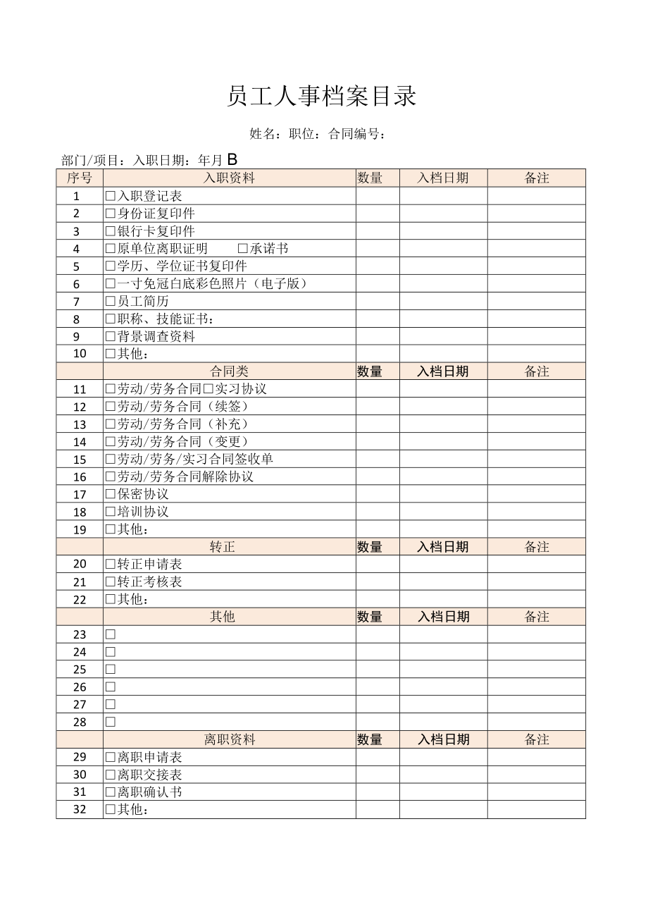 员工人事档案目录(推荐范本).docx_第1页