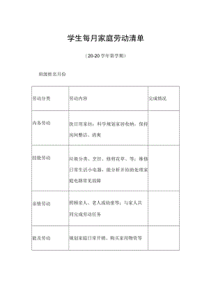 学生每月家庭劳动清单.docx