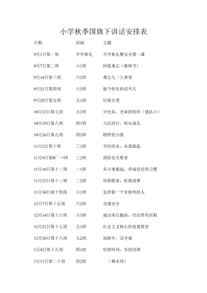 小学秋季国旗下讲话安排表.docx