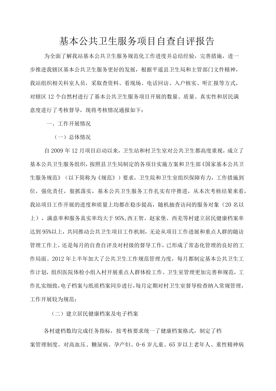 基本公共卫生服务项目自查自评报告.docx_第1页