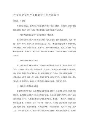 在全市安全生产工作会议上的表态发言.docx