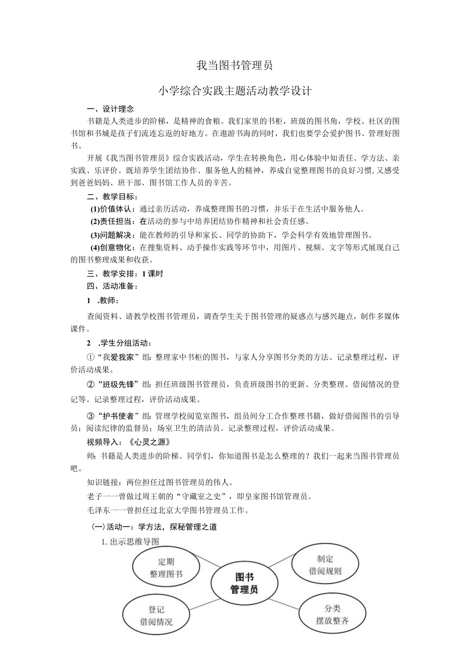 小学 六年级 综合实践《我当图书管理员》教学设计.docx_第1页