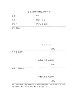 学生所修学分更正确认表.docx