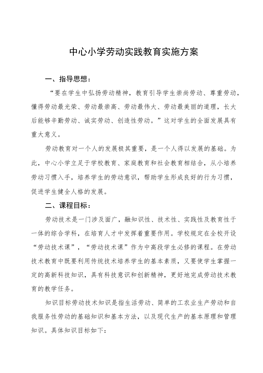 中心小学劳动实践教育实施方案.docx_第1页