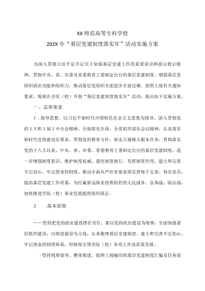 XX师范高等专科学校202X年“基层党建制度落实年”活动实施方案.docx
