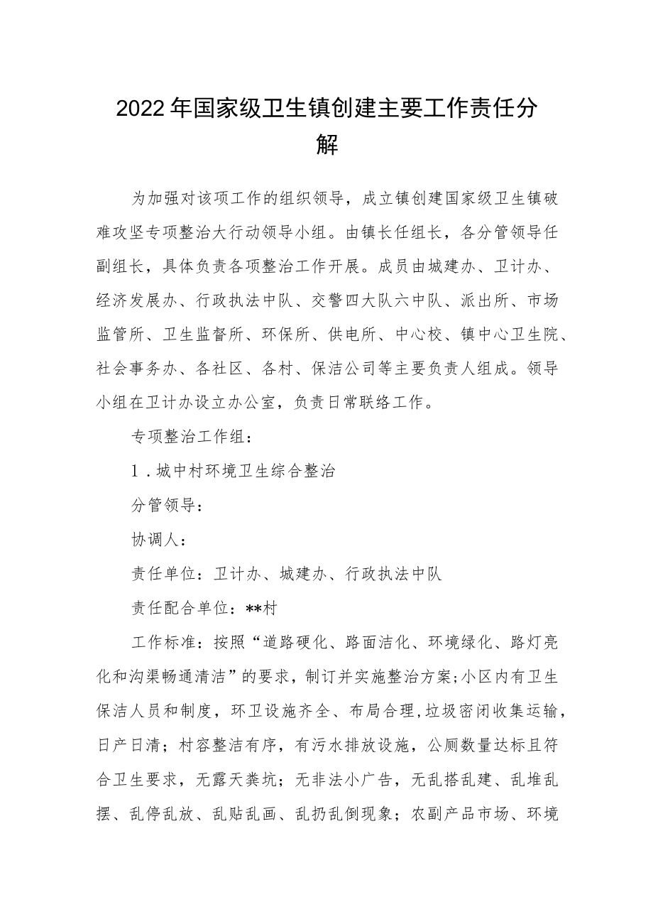 2022年国家级卫生镇创建主要工作责任分解.docx_第1页