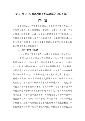 党支部2022年纪检工作总结及2023年工作计划.docx