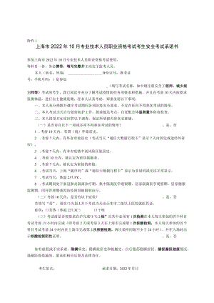 上海市2022年10月专业技术人员职业资格考试考生安全考试承诺书.docx
