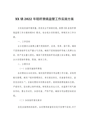 XX镇2022年秸秆禁烧监管工作实施方案.docx