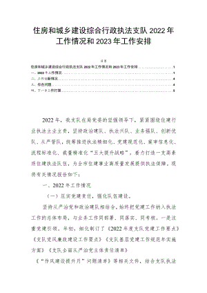 住房和城乡建设综合行政执法支队2022年工作情况和2023年工作安排.docx