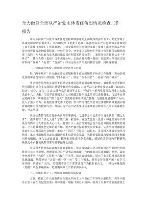 全力做好全面从严治党主体责任落实情况检查工作报告.docx