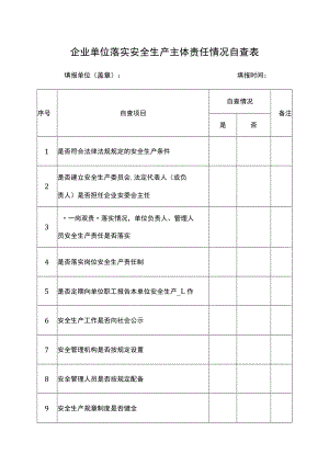 企业单位落实安全生产主体责任情况自查表.docx
