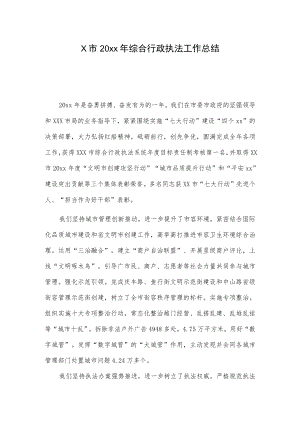 X市20xx年综合行政执法工作总结.docx