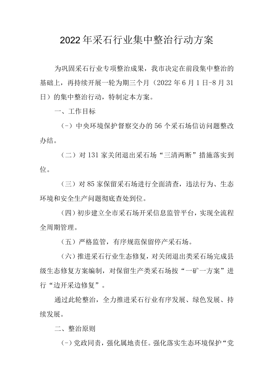 2022年采石行业集中整治行动方案.docx_第1页
