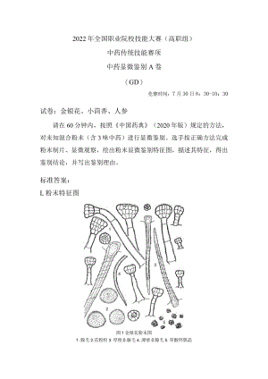 2022年全国职业院校技能大赛-中药传统技能赛项正式赛卷中药显微鉴定试卷+答案-A5-30日上午-GD卷.docx