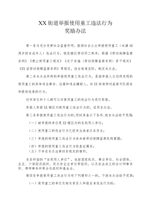 XX街道举报使用童工违法行为奖励办法.docx