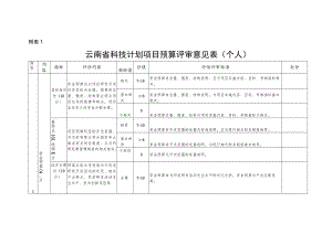 云南省科技计划项目预算评审意见表（个人）、评审综合意见表（预算评审专家组）.docx
