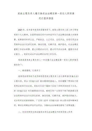 党政主要负责人履行推进法治建设第一责任人职责情况汇报供借鉴.docx