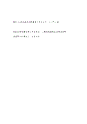 2022年某县基层社区建设工作总结下一步工作计划和社区治理智慧化建设典型做法.docx