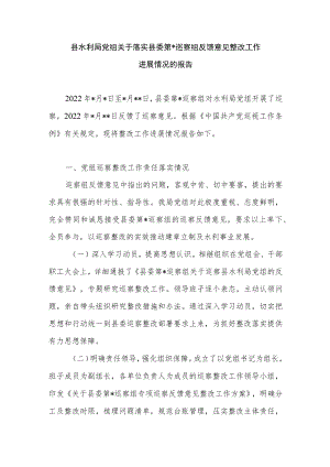 2022县水利局党组关于落实县委巡察组反馈意见整改工作进展情况的报告.docx