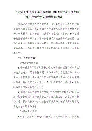 “忠诚干净担当 务实进取奉献”2022年党员干部专题民主生活会个人对照检查材料.docx