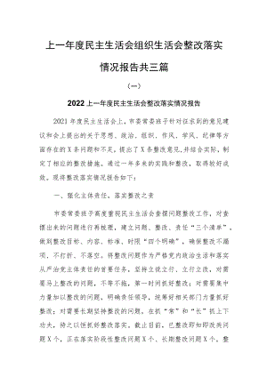 上一年度民主生活会组织生活会整改落实情况报告共三篇.docx