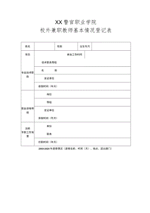 XX警官职业学院校外兼职教师基本情况登记表.docx