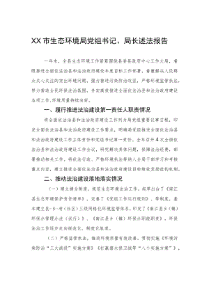 XX市生态环境局党组书记、局长述法报告（20220125）.docx