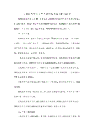 专题组织生活会个人对照检查发言材料范文.docx