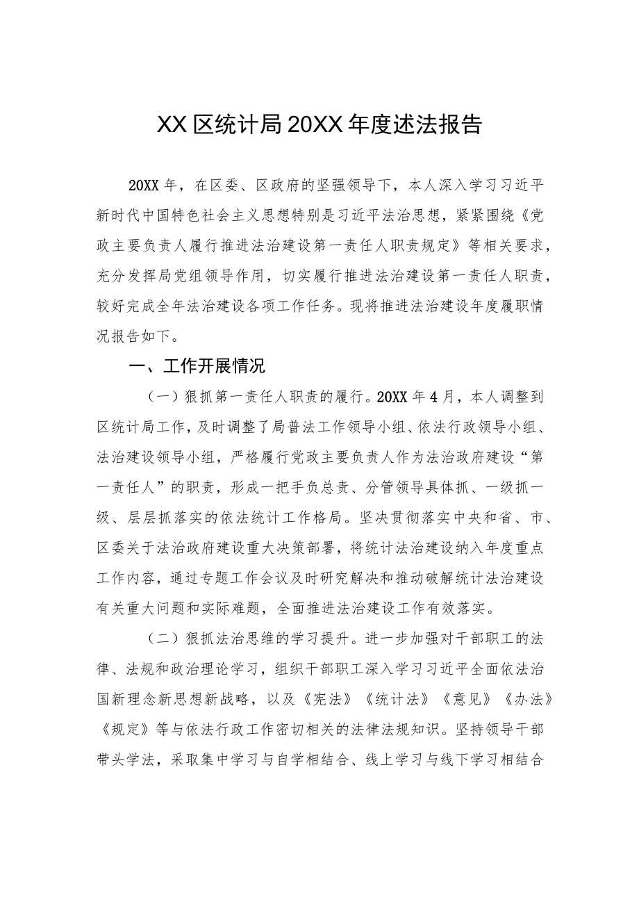 XX区统计局20XX年度述法报告（20220311）.docx_第1页