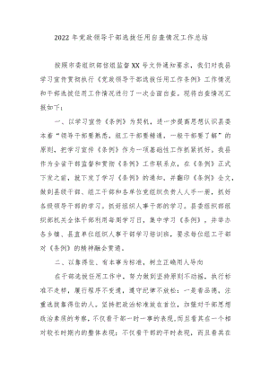 2022年党政领导干部选拔任用自查情况工作总结.docx