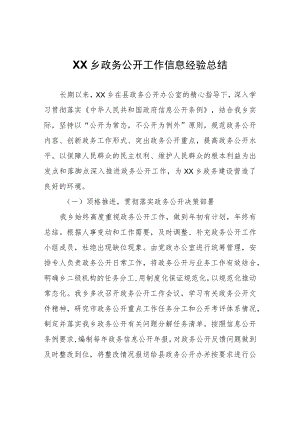 XX乡政务公开工作信息经验总结.docx